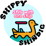 Shippy Shindig: 5 fills with one ship. Earned on August 22nd 2025 with the ship Sumomone/Uiui from Show By Rock!! A badge that reads 'shippy shindig, 5 fills with one ship', a paddle boat shaped like a duck in the center.